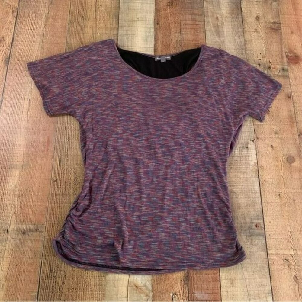 warehouse one multi layer blue and black short sleeve top women’s xl open back